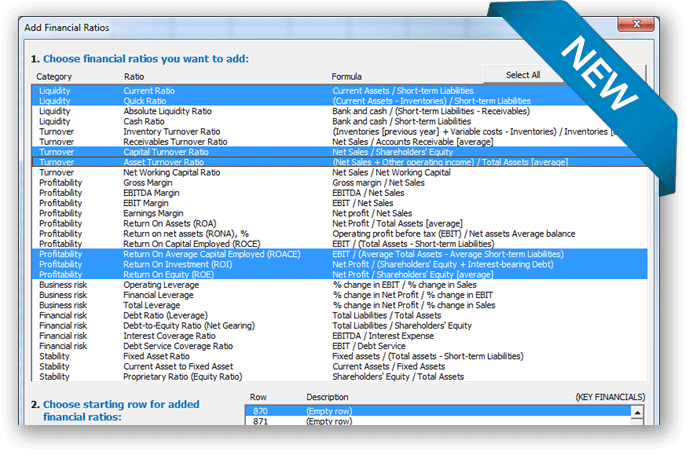 Add extra financial ratios - new function of Invest for Excel